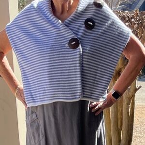 Striped Blue and White Women's Poncho